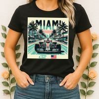 Formula Racing Open Wheel Car Retro Miami Circuit Usa Flag Women's T-Shirt thumb 2