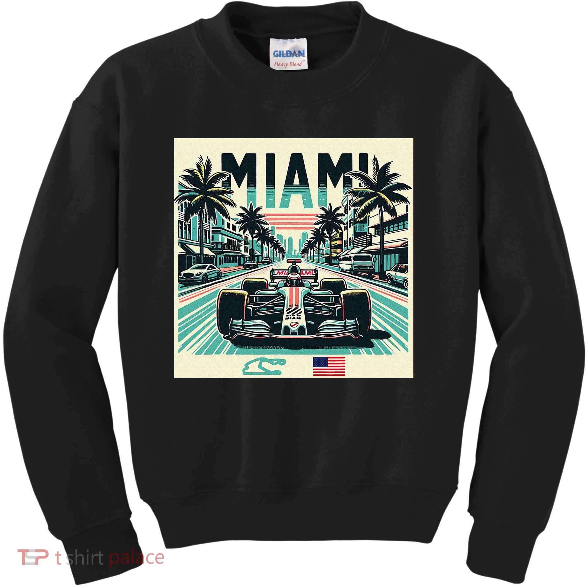 Formula Racing Open Wheel Car Retro Miami Circuit Usa Flag Kids Sweatshirt