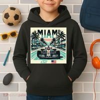 Formula Racing Open Wheel Car Retro Miami Circuit Usa Flag Kids Hoodie thumb 2