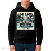 Formula Racing Open Wheel Car Retro Miami Circuit Usa Flag Kids Hoodie thumb 4