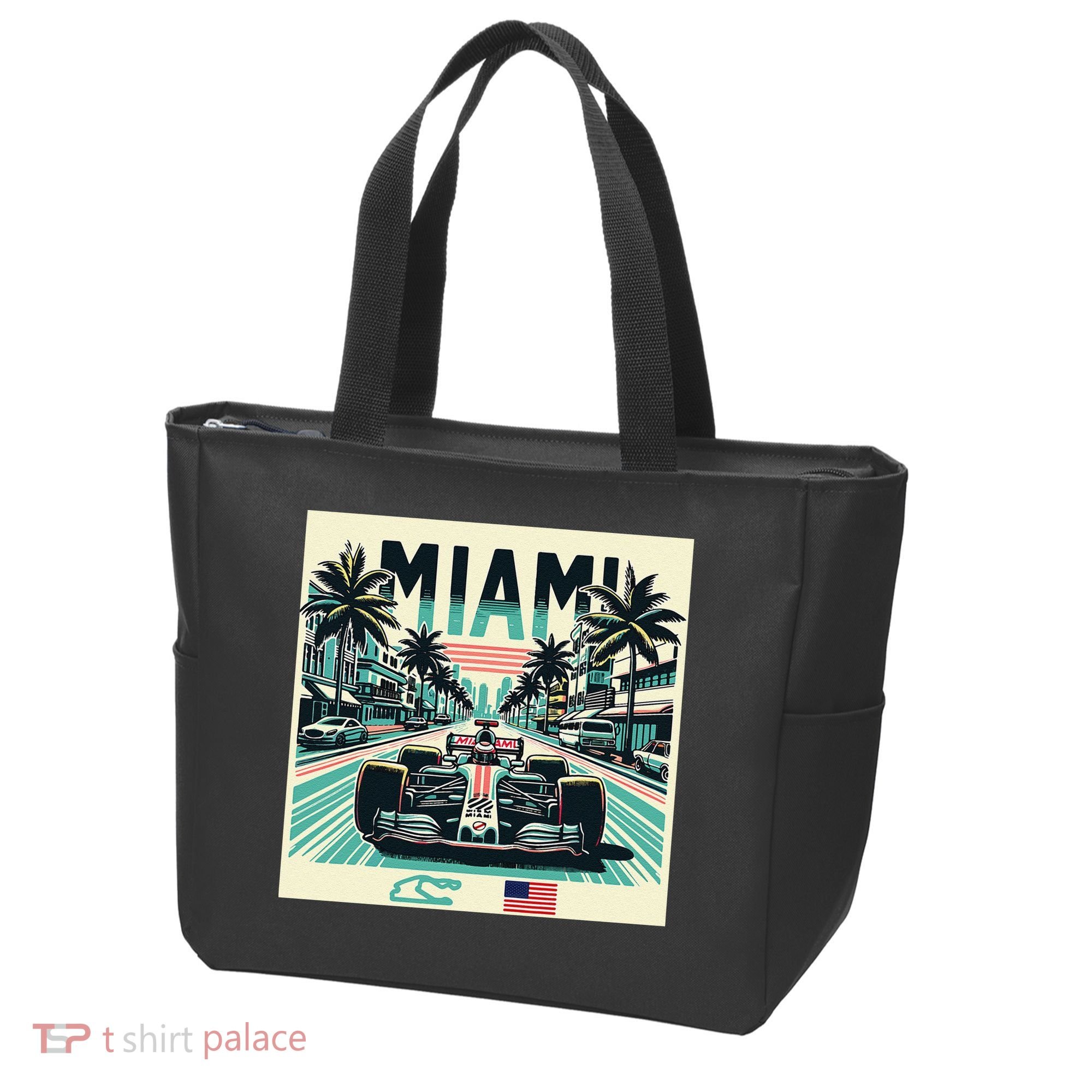 Formula Racing Open Wheel Car Retro Miami Circuit Usa Flag Tote Bag