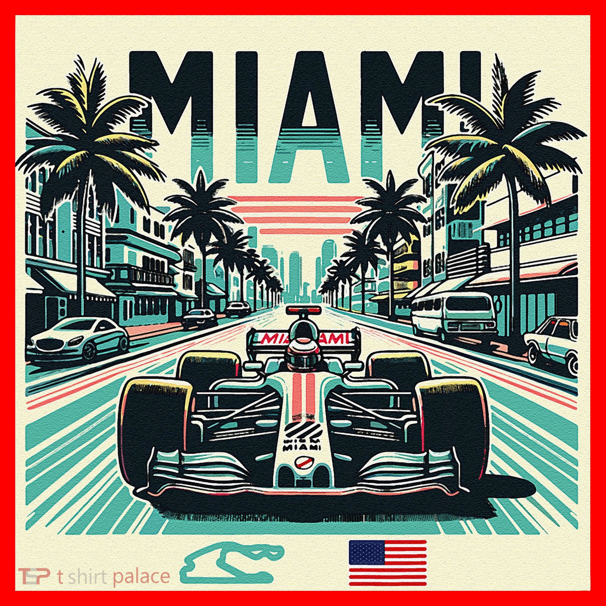 Formula Racing Open Wheel Car Retro Miami Circuit Usa Flag Santa Hat