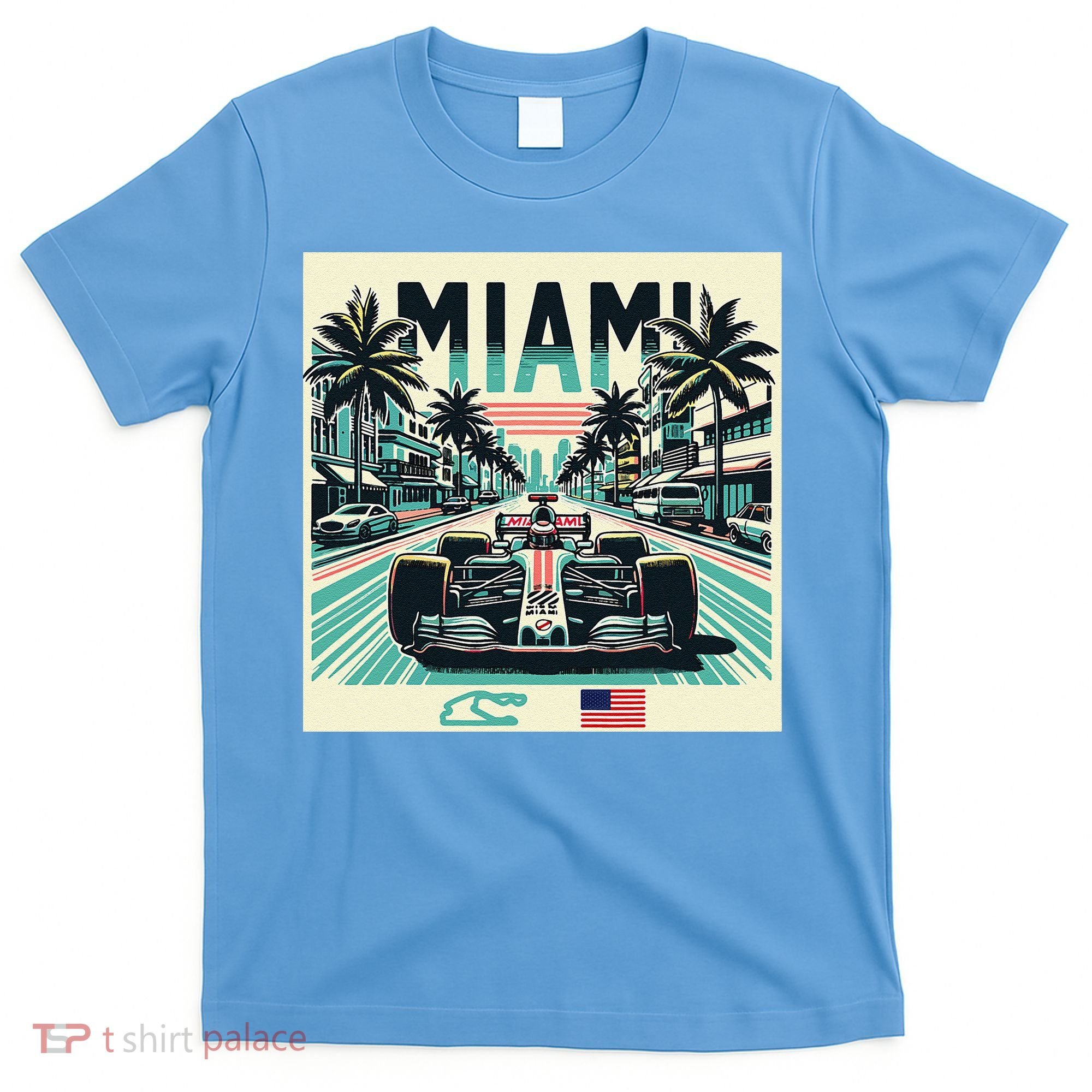 Formula Racing Open Wheel Car Retro Miami Circuit Usa Flag T-Shirt