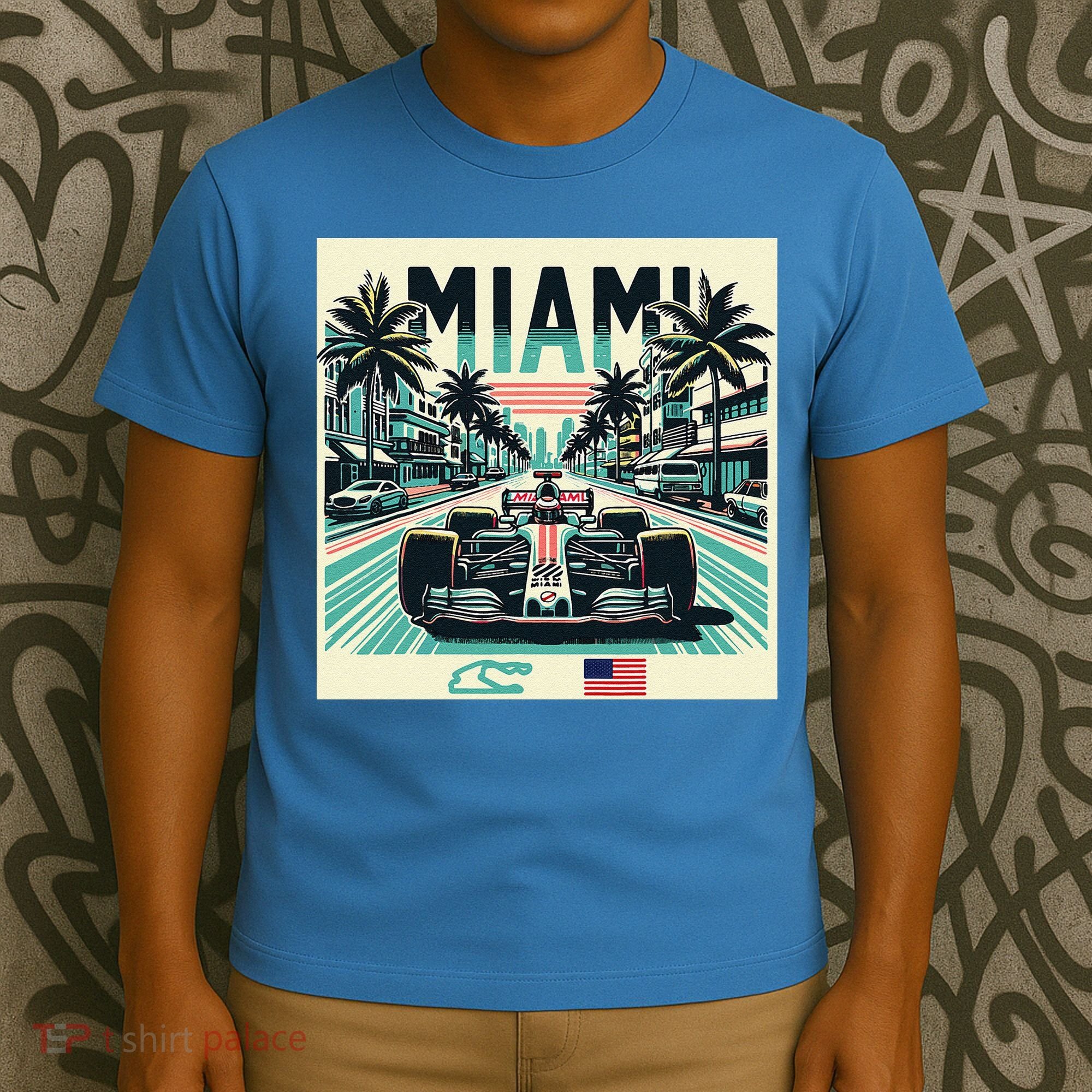 Formula Racing Open Wheel Car Retro Miami Circuit Usa Flag T-Shirt