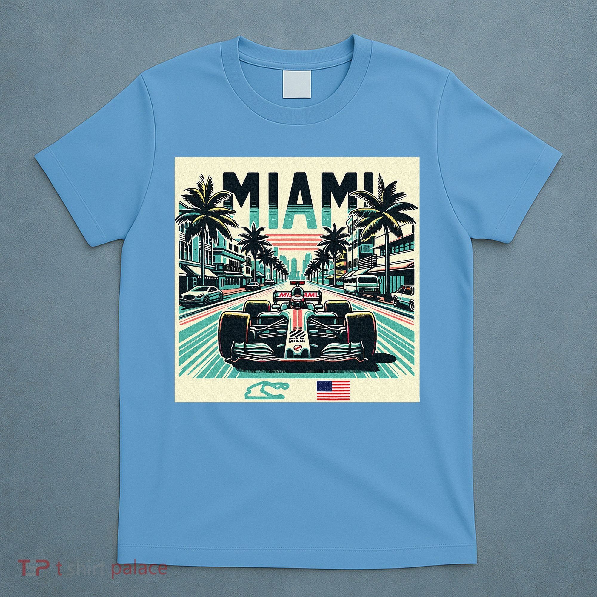 Formula Racing Open Wheel Car Retro Miami Circuit Usa Flag T-Shirt