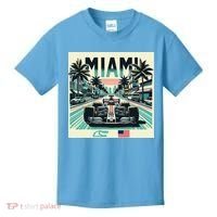 Formula Racing Open Wheel Car Retro Miami Circuit Usa Flag Kids T-Shirt thumb 0