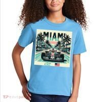 Formula Racing Open Wheel Car Retro Miami Circuit Usa Flag Kids T-Shirt thumb 2