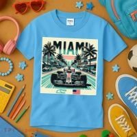 Formula Racing Open Wheel Car Retro Miami Circuit Usa Flag Kids T-Shirt thumb 3
