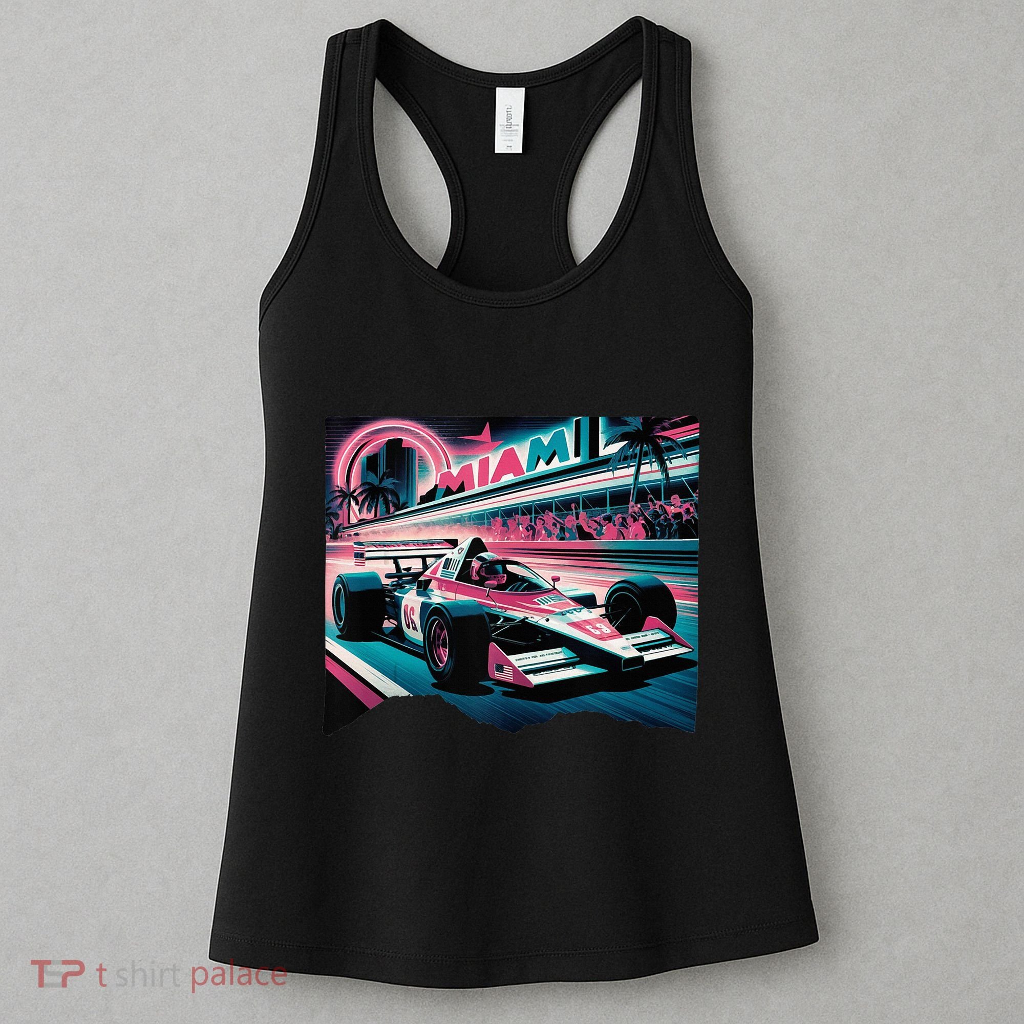 Formula Racing Open Wheel Car Retro Miami Circuit Usa Flag Women's Tank Top