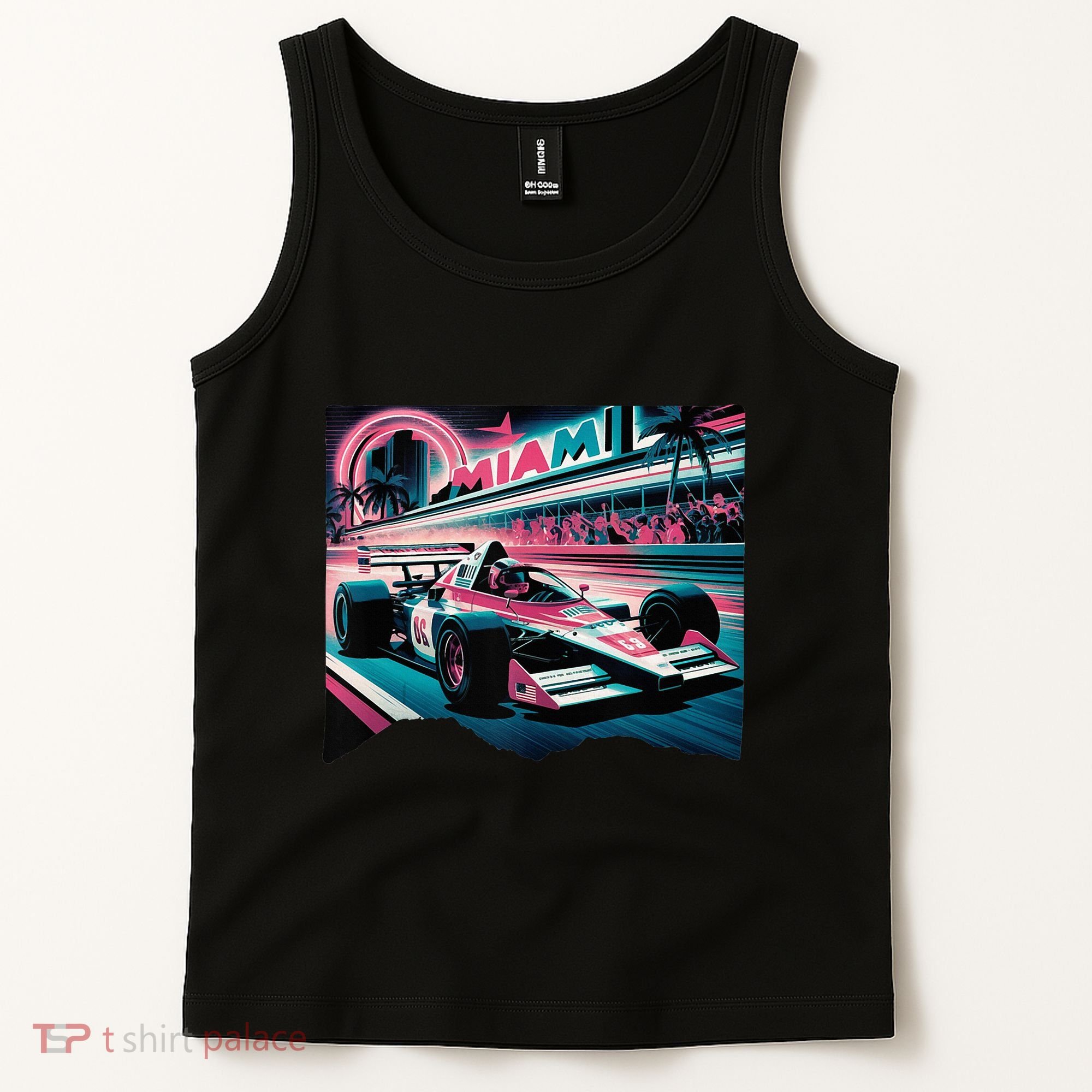 Formula Racing Open Wheel Car Retro Miami Circuit Usa Flag Tank Top