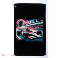 Formula Racing Open Wheel Car Retro Miami Circuit Usa Flag Golf Towel thumb 0