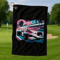 Formula Racing Open Wheel Car Retro Miami Circuit Usa Flag Golf Towel thumb 1