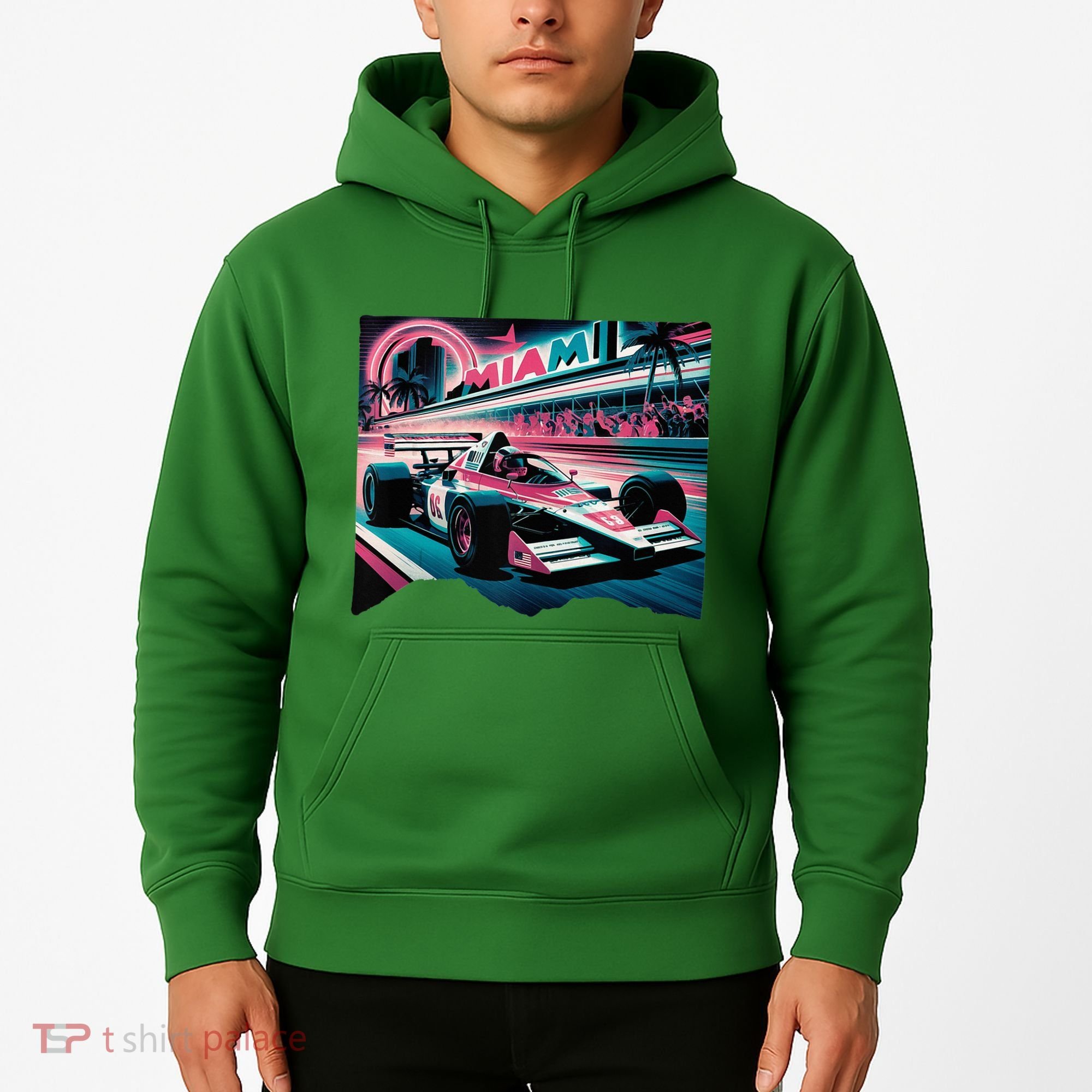Formula Racing Open Wheel Car Retro Miami Circuit Usa Flag Hoodie