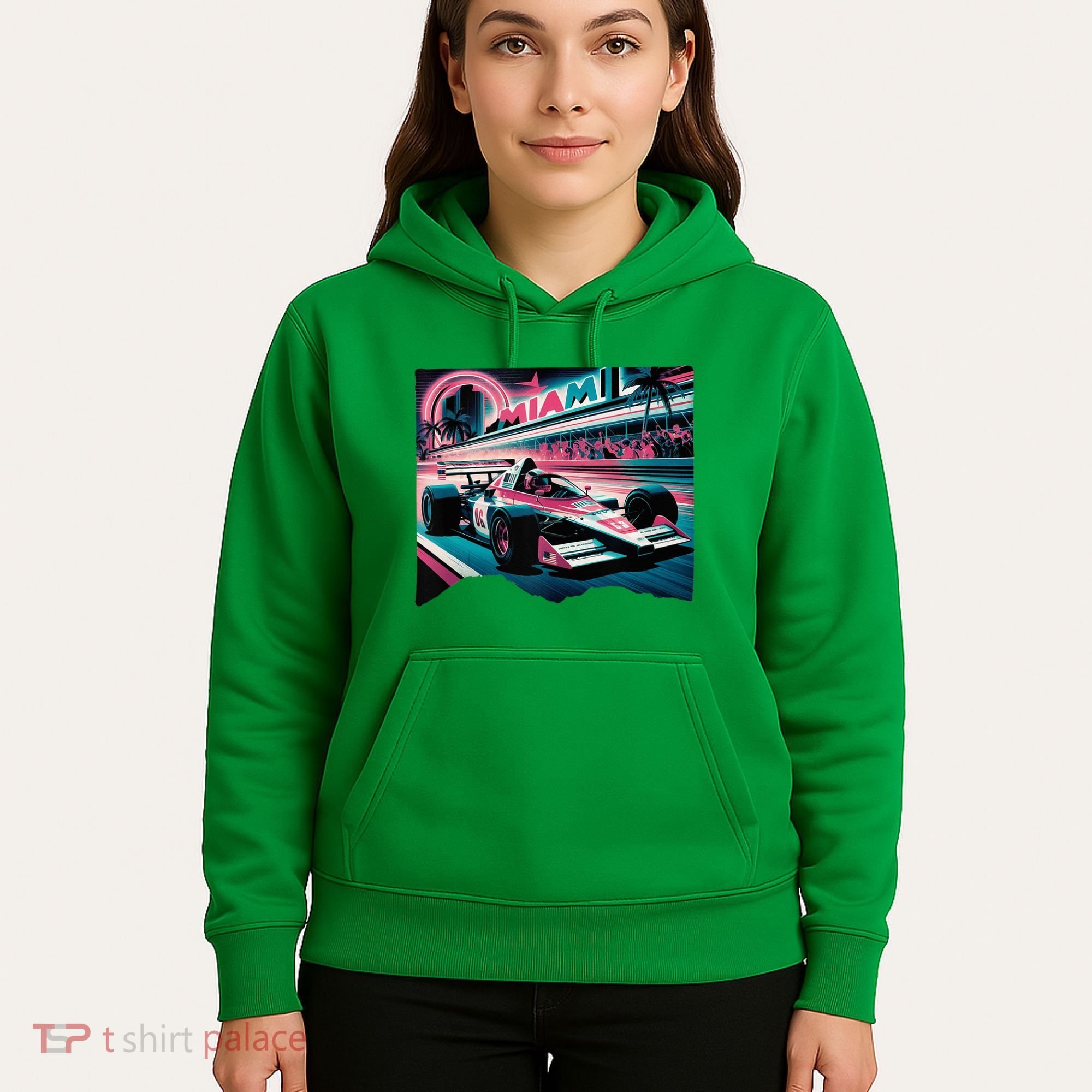 Formula Racing Open Wheel Car Retro Miami Circuit Usa Flag Hoodie