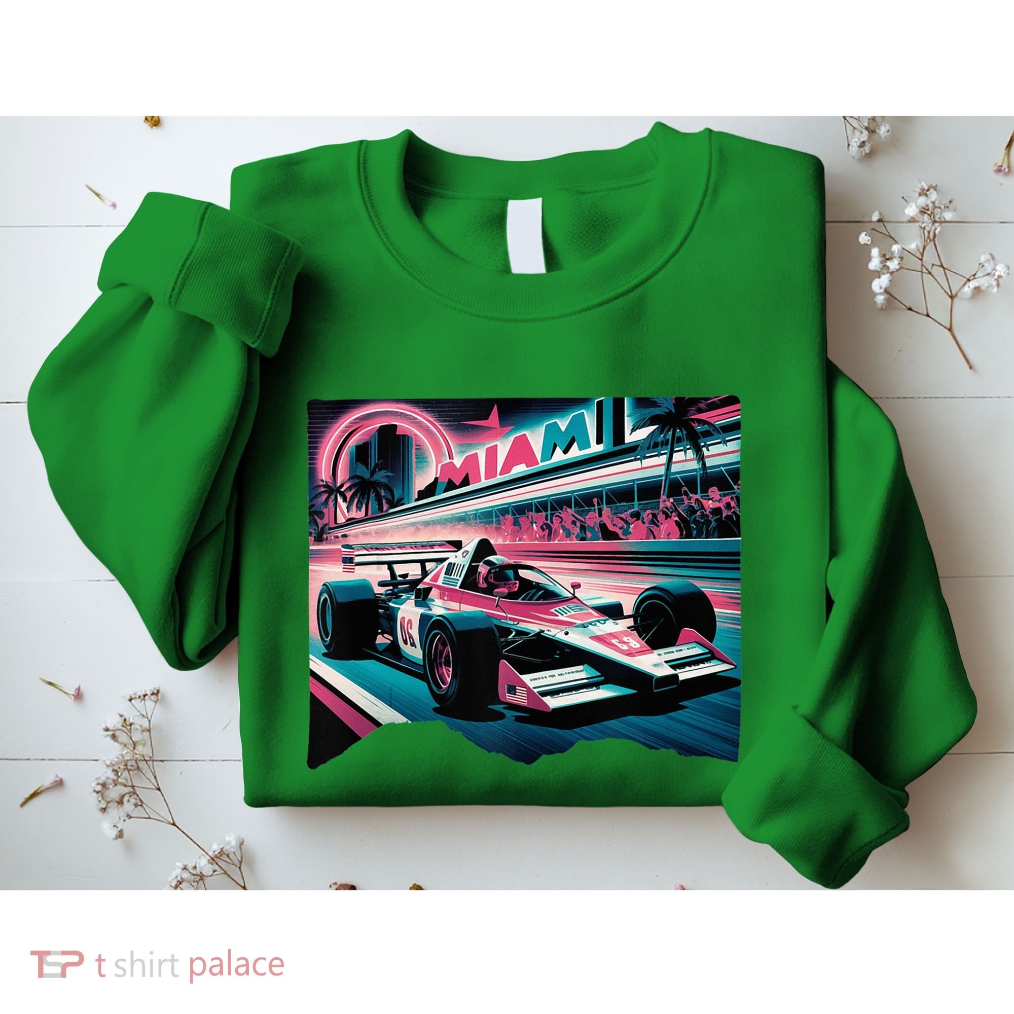 Formula Racing Open Wheel Car Retro Miami Circuit Usa Flag Sweatshirt