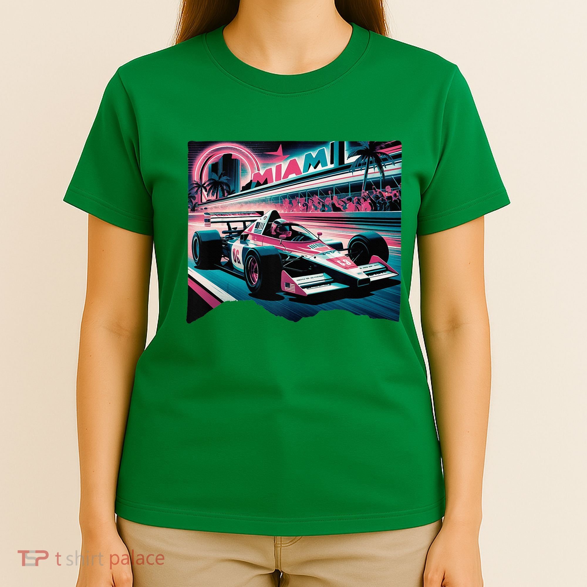 Formula Racing Open Wheel Car Retro Miami Circuit Usa Flag T-Shirt