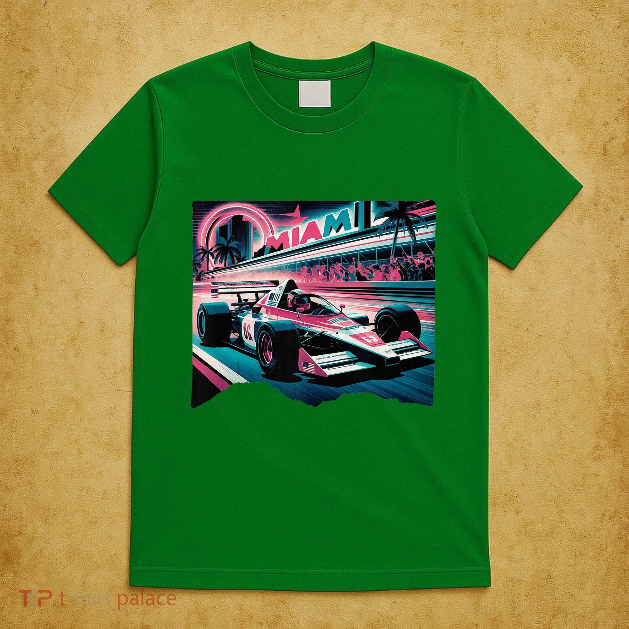 Formula Racing Open Wheel Car Retro Miami Circuit Usa Flag T-Shirt