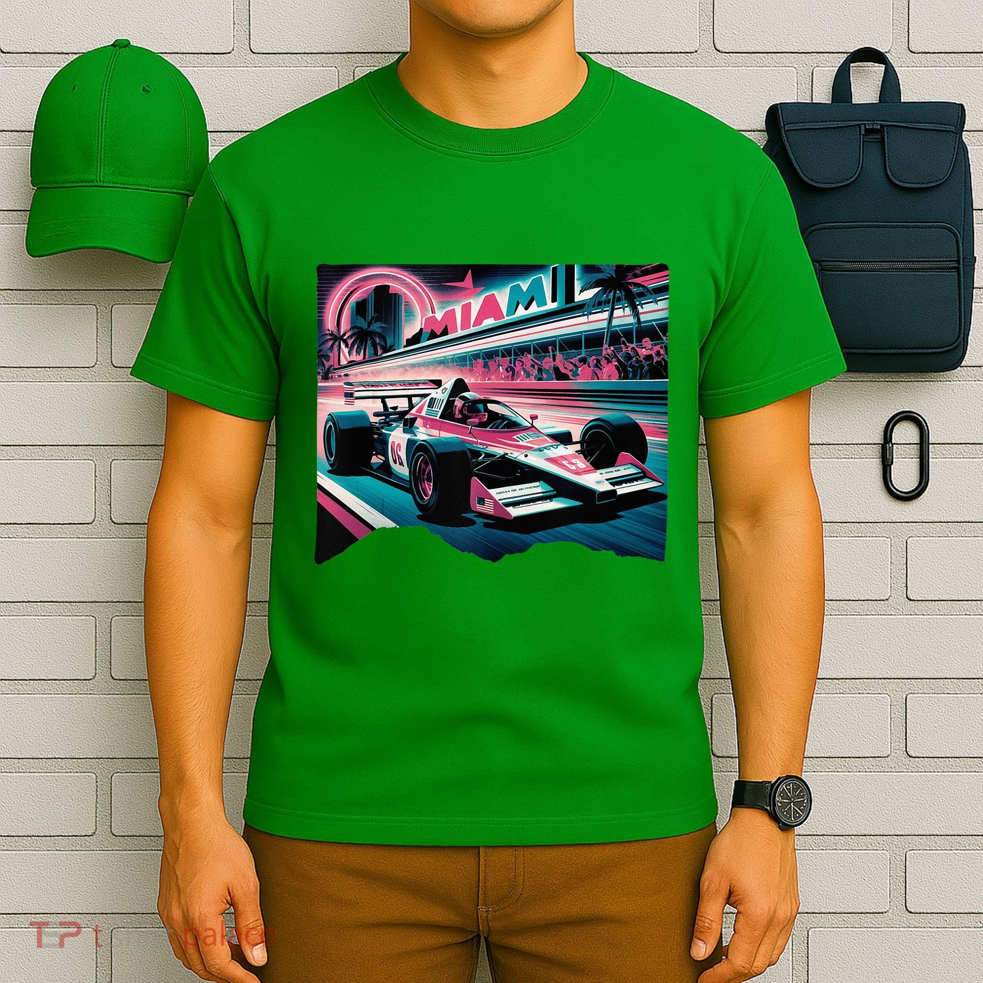 Formula Racing Open Wheel Car Retro Miami Circuit Usa Flag T-Shirt