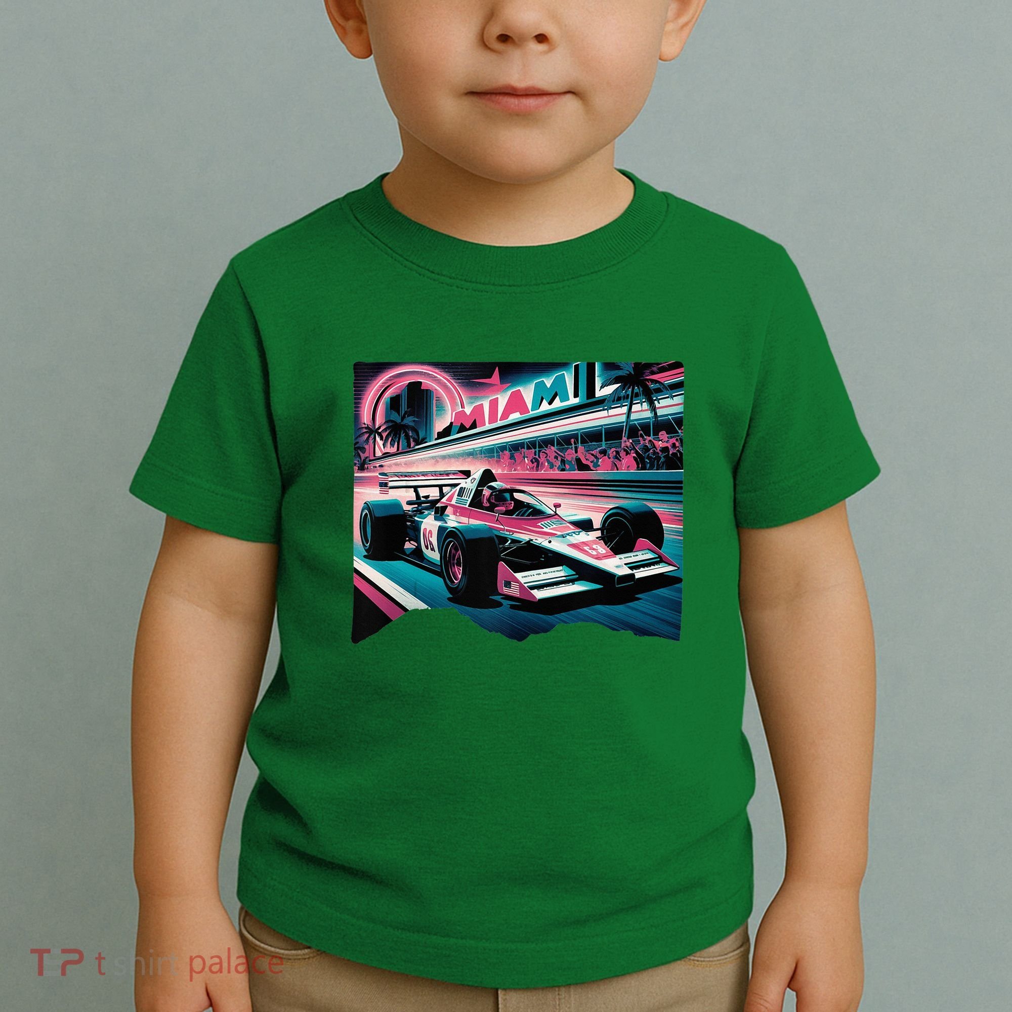 Formula Racing Open Wheel Car Retro Miami Circuit Usa Flag Toddler T-Shirt