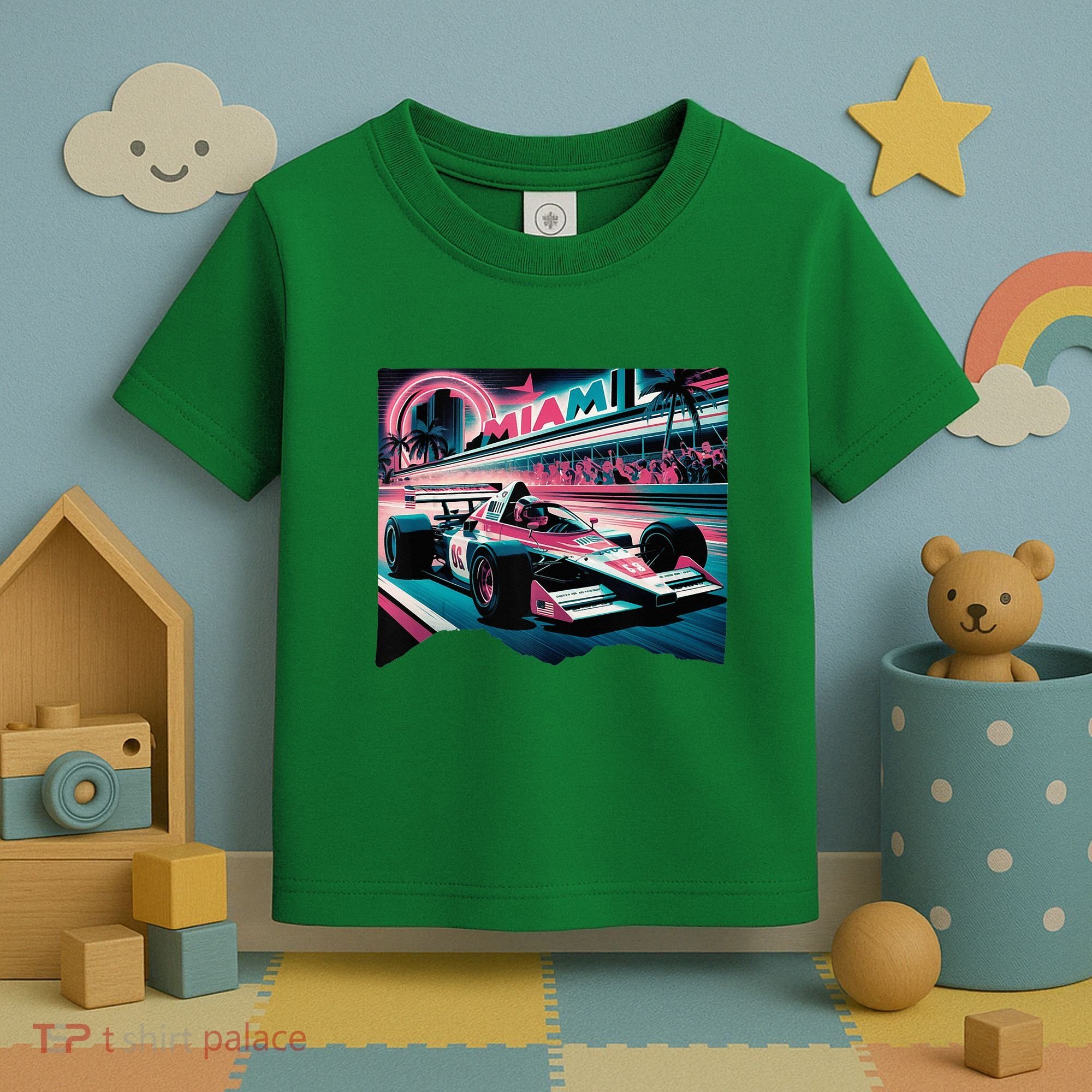 Formula Racing Open Wheel Car Retro Miami Circuit Usa Flag Toddler T-Shirt