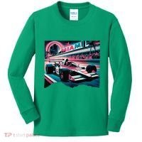 Formula Racing Open Wheel Car Retro Miami Circuit Usa Flag Kids Long Sleeve Shirt thumb 0