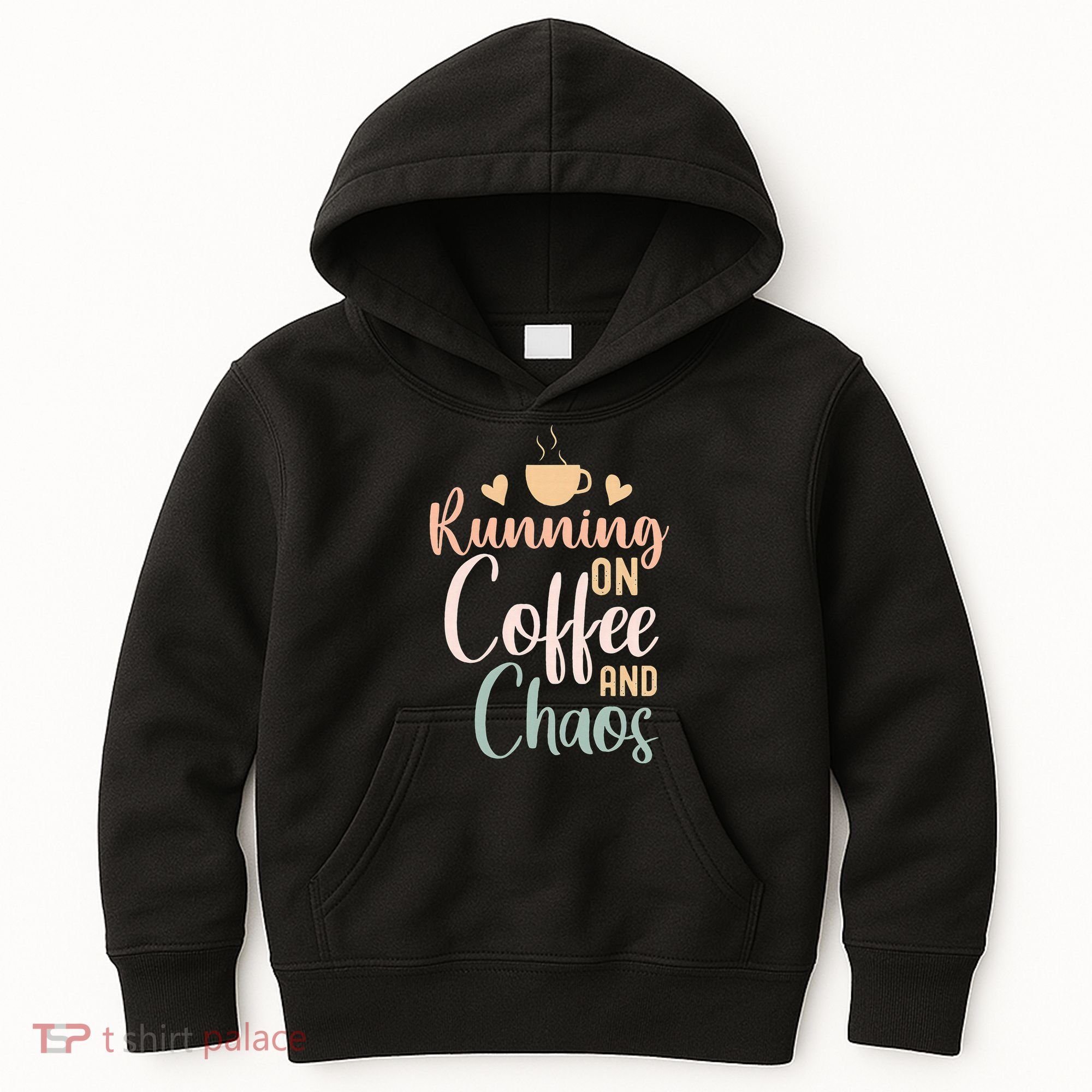Funny Running on Coffee and Chaos Saying Coffee Addict Humor Kids Hoodie
