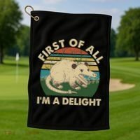 Funny Retro Opossum First Of All Im A Delight Golf Towel thumb 1