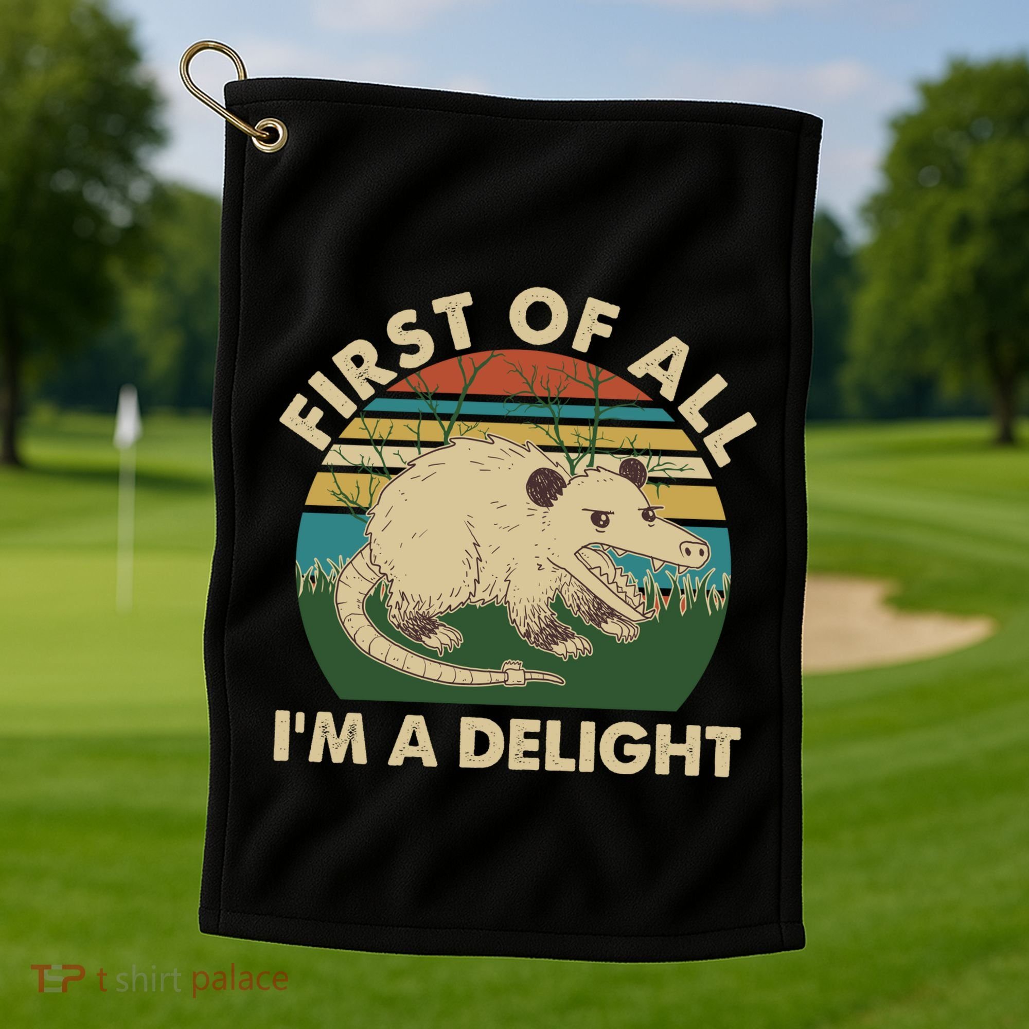 Funny Retro Opossum First Of All Im A Delight Golf Towel