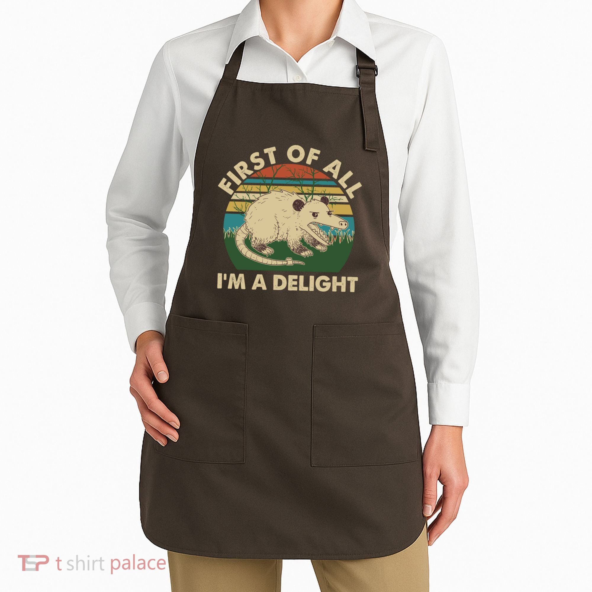 Funny Retro Opossum First Of All Im A Delight Apron