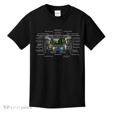 Formula Racing Open Wheel Car Fan Steering Wheel Explained Kids T-Shirt