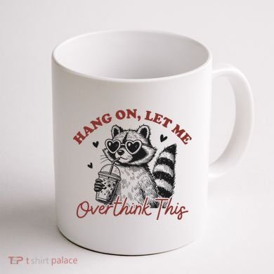 Funny Raccoon Overthinking Design With Heart Glasses Coffee Mug back