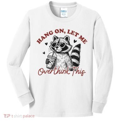 Funny Raccoon Overthinking Design With Heart Glasses Kids Long Sleeve Shirt