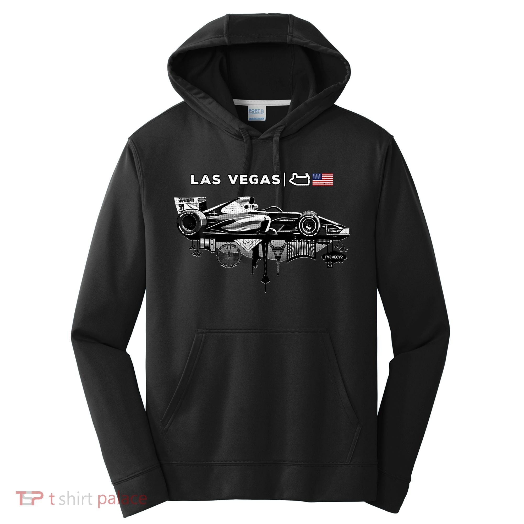 Formula Racing Open Wheel Car Las Vegas Circuit Usa Flag Gift Performance Fleece Hoodie