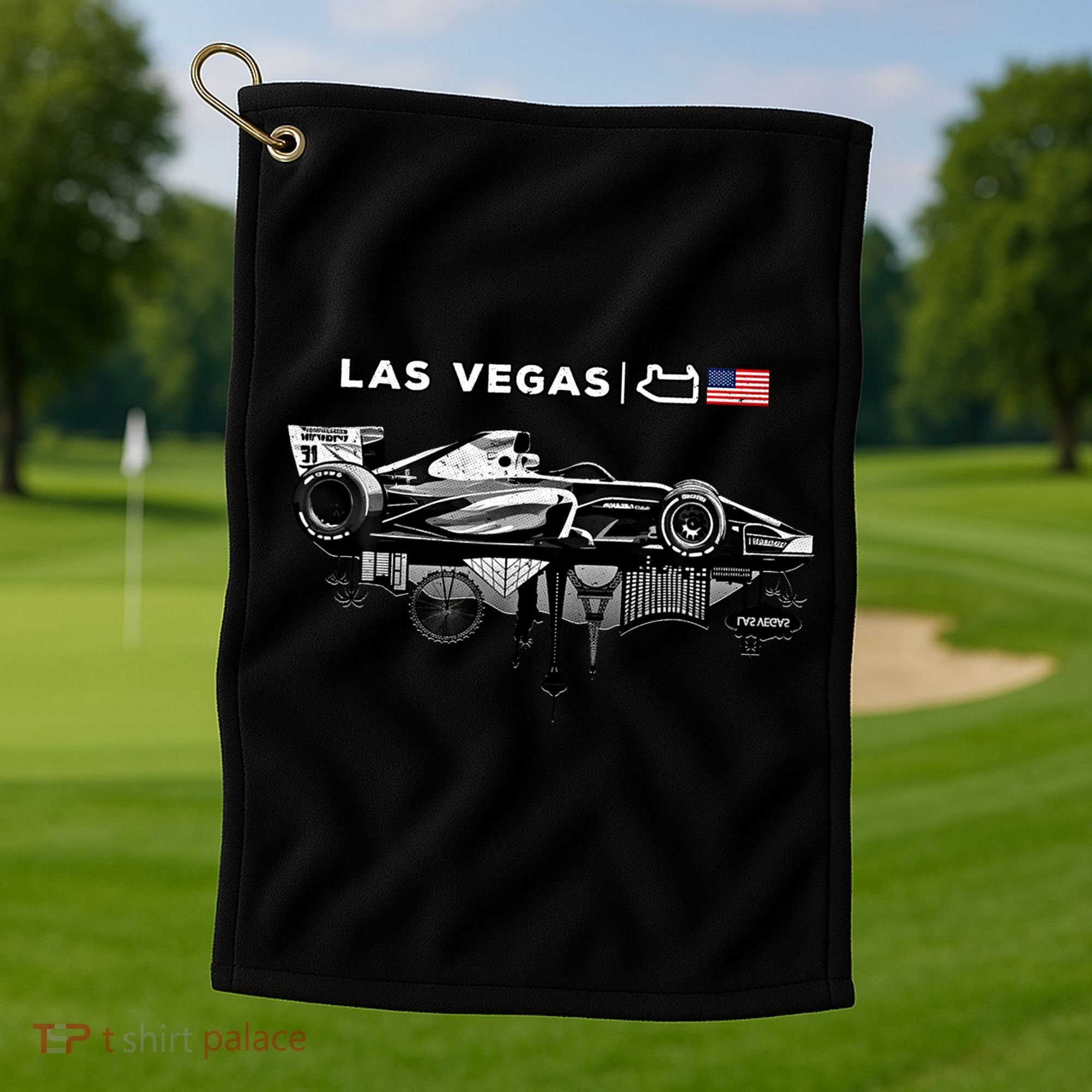 Formula Racing Open Wheel Car Las Vegas Circuit Usa Flag Gift Golf Towel