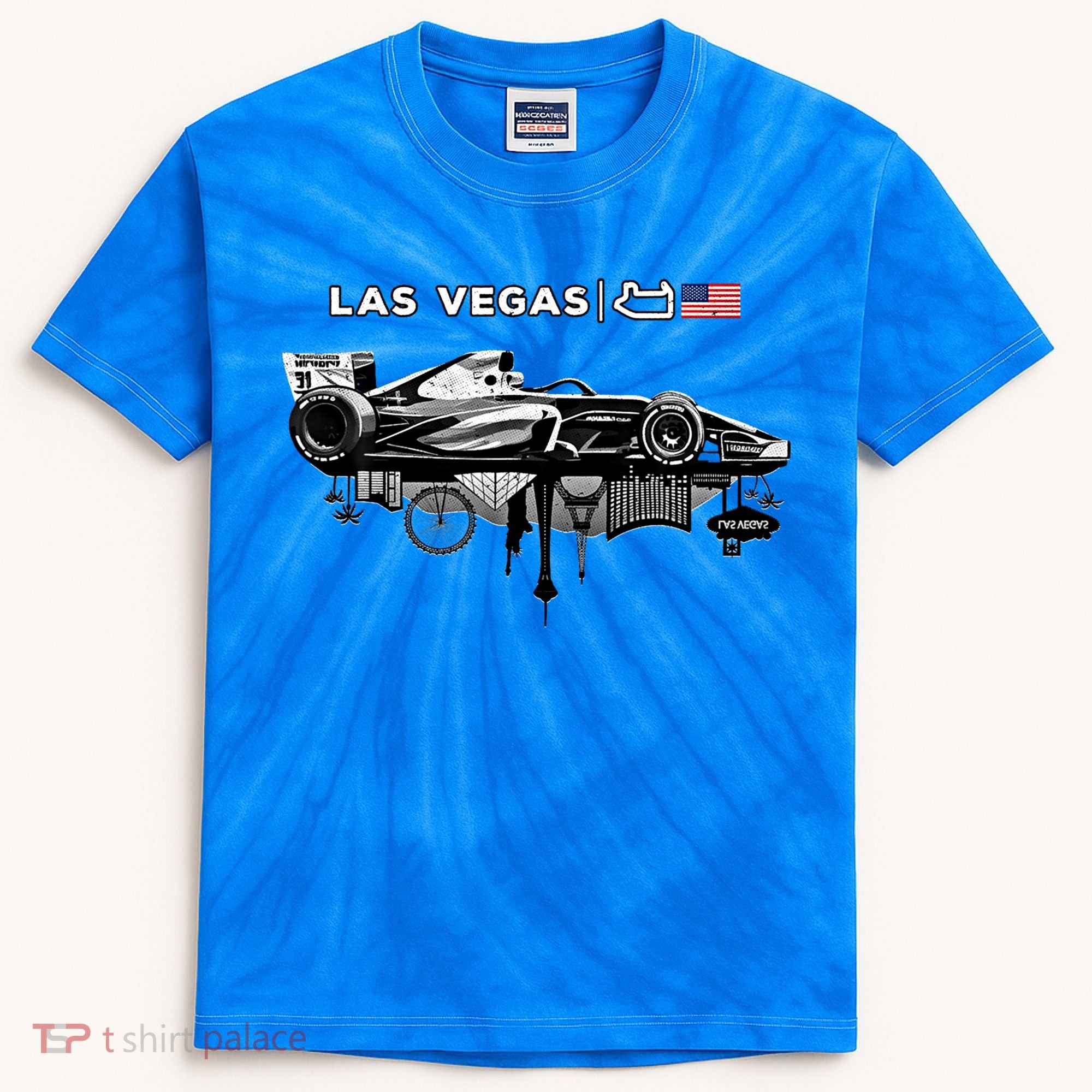 Formula Racing Open Wheel Car Las Vegas Circuit Usa Flag Gift Kids Tie-Dye T-Shirt