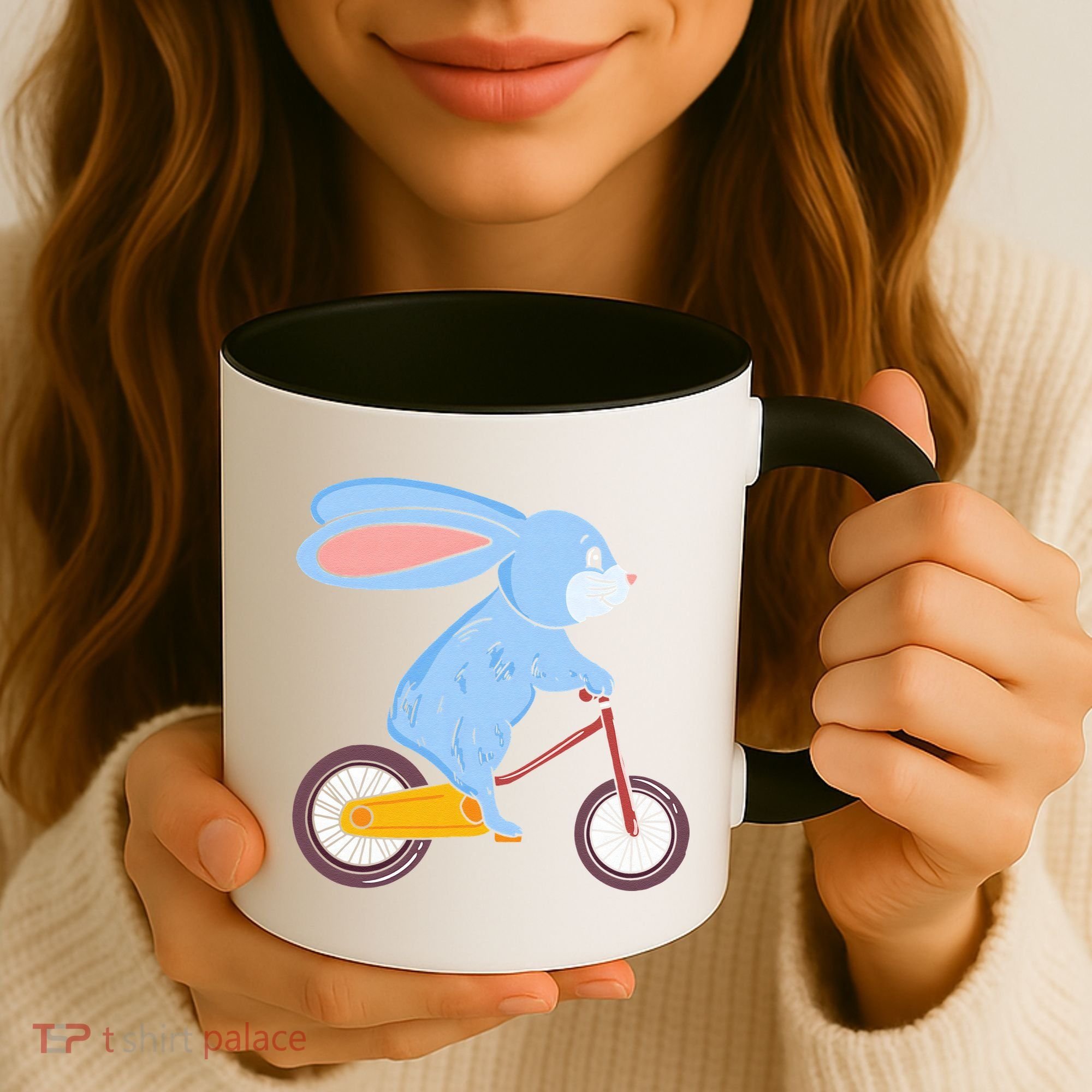 Funny Rabbit On Bicycle Mountain Biking Cycling Cyclist Coffee Mug