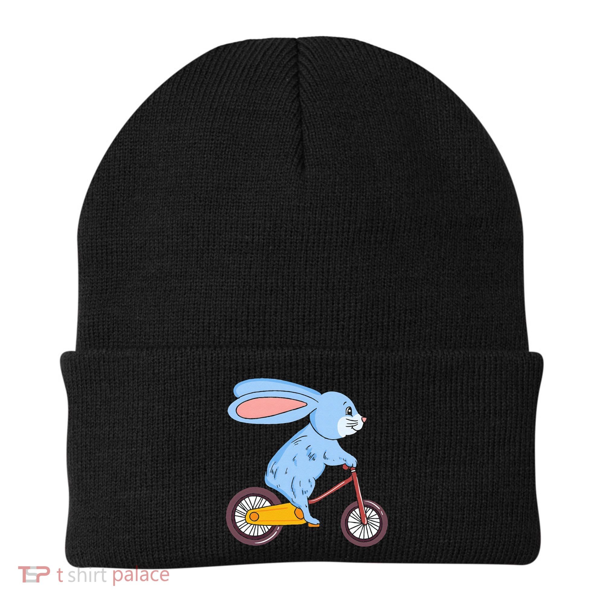 Funny Rabbit On Bicycle Mountain Biking Cycling Cyclist Beanie