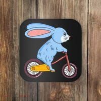 Funny Rabbit On Bicycle Mountain Biking Cycling Cyclist Coaster thumb 0
