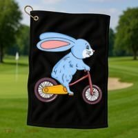 Funny Rabbit On Bicycle Mountain Biking Cycling Cyclist Golf Towel thumb 1