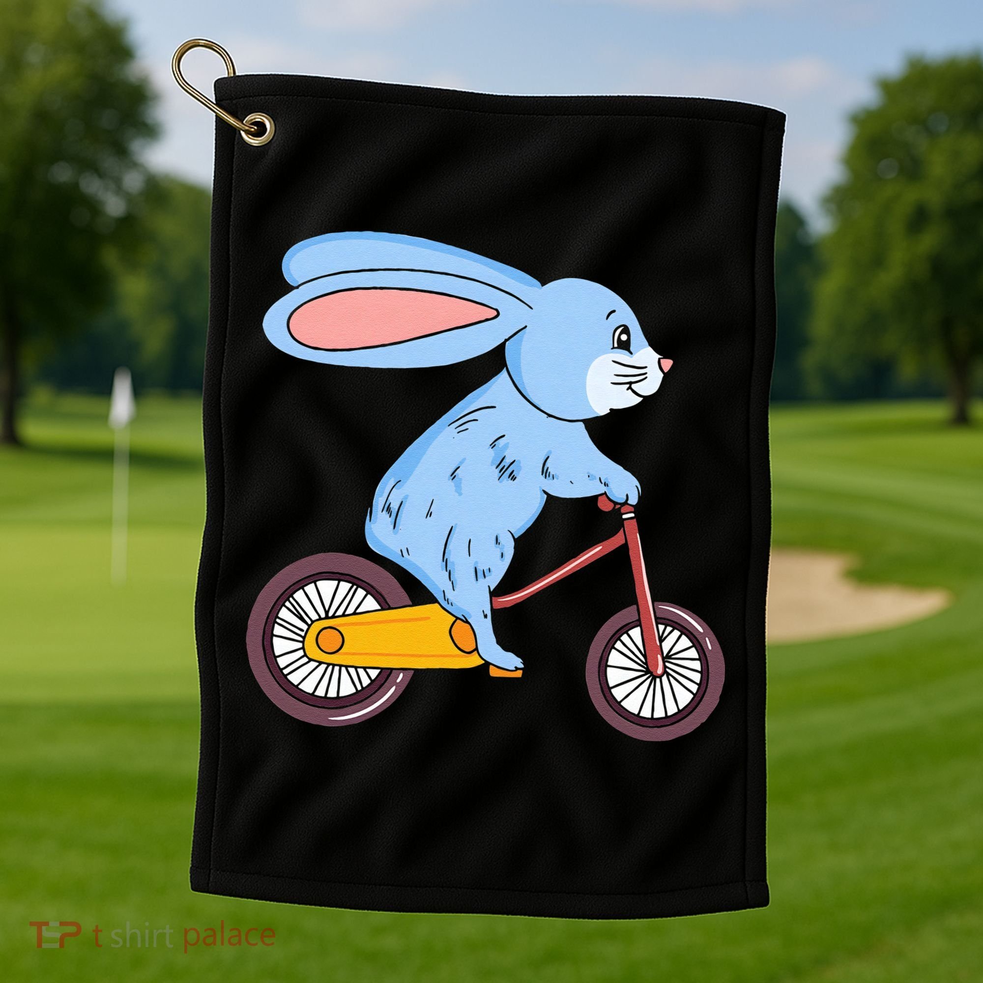 Funny Rabbit On Bicycle Mountain Biking Cycling Cyclist Golf Towel