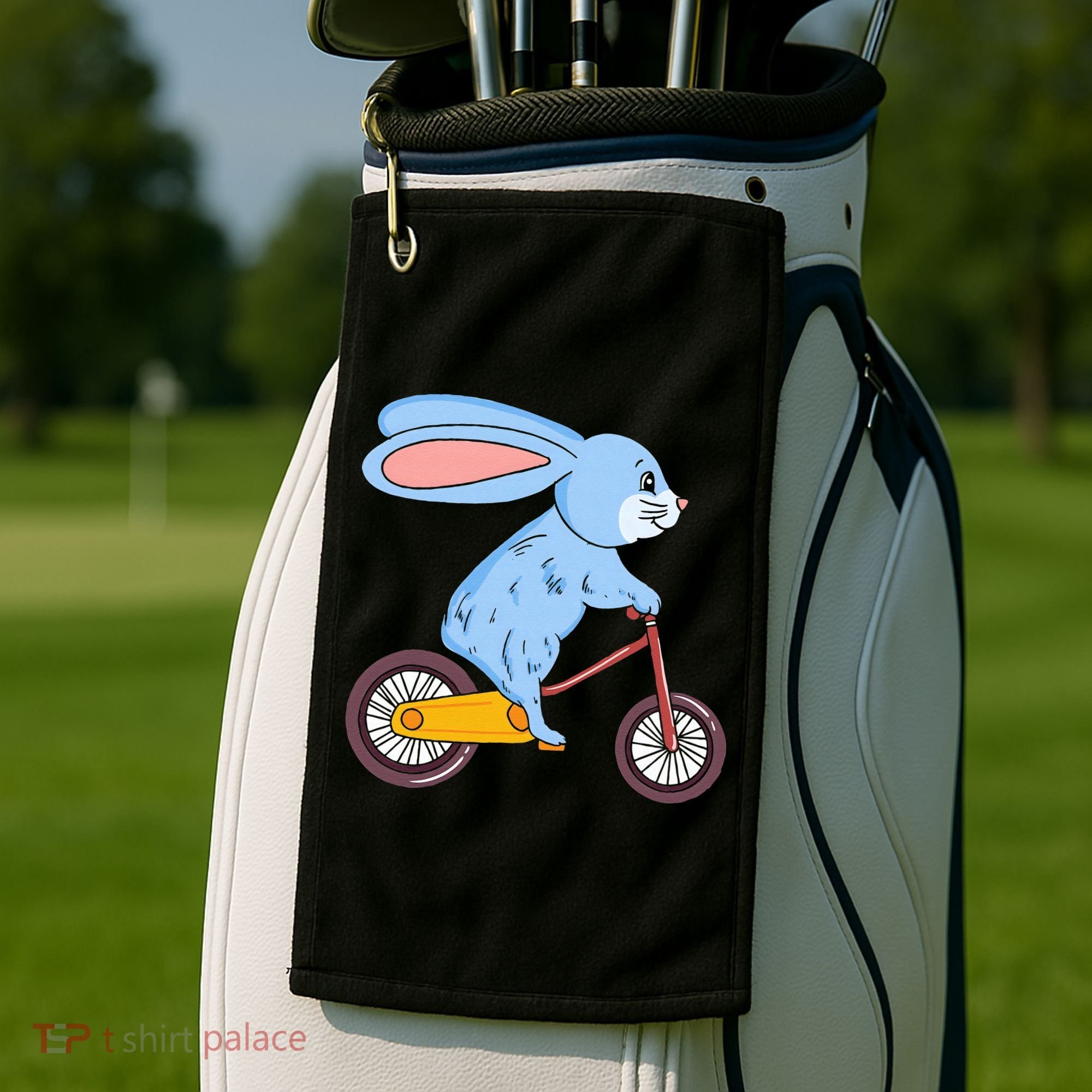 Funny Rabbit On Bicycle Mountain Biking Cycling Cyclist Golf Towel