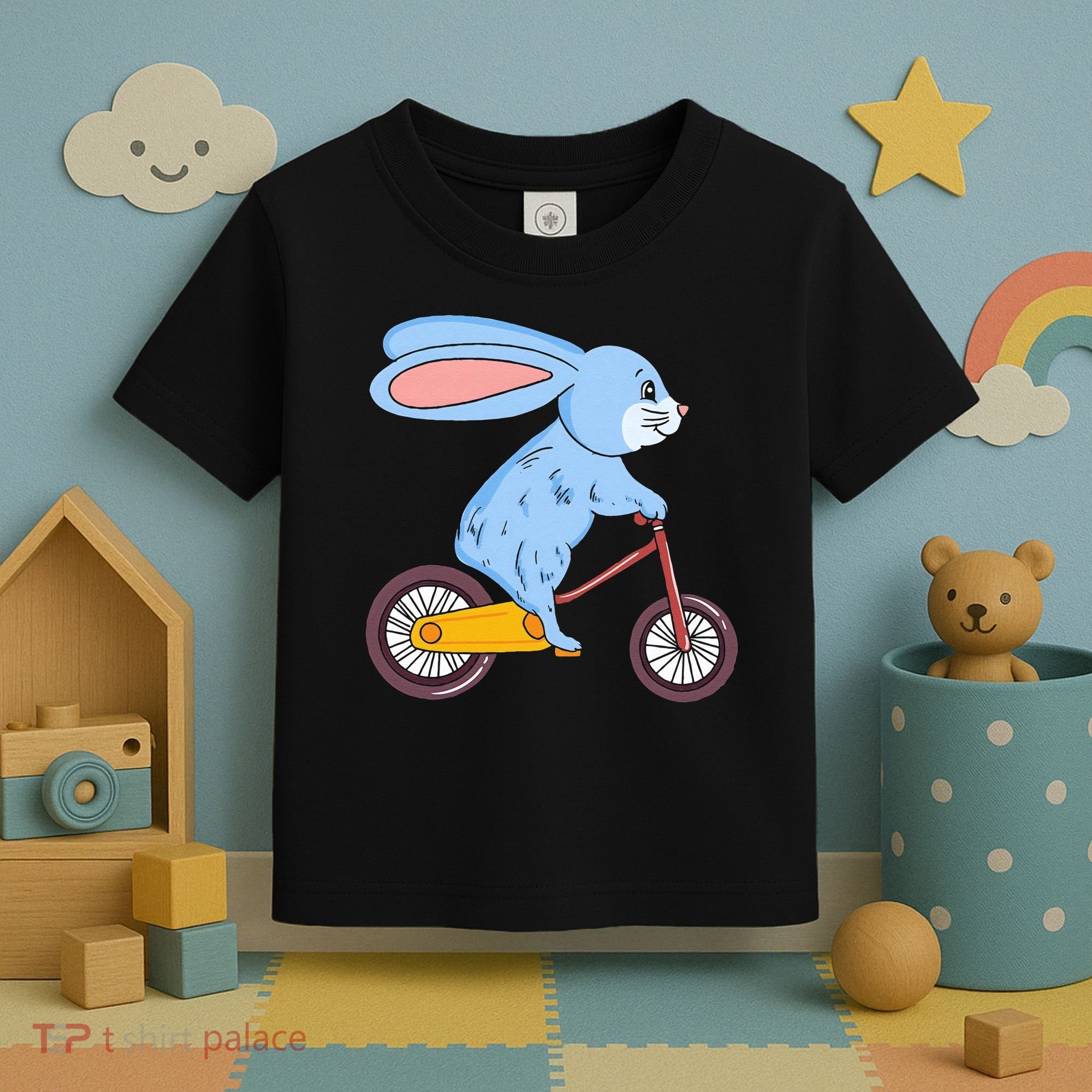 Funny Rabbit On Bicycle Mountain Biking Cycling Cyclist Toddler T-Shirt