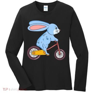 Funny Rabbit On Bicycle Mountain Biking Cycling Cyclist Women's Long Sleeve Shirt