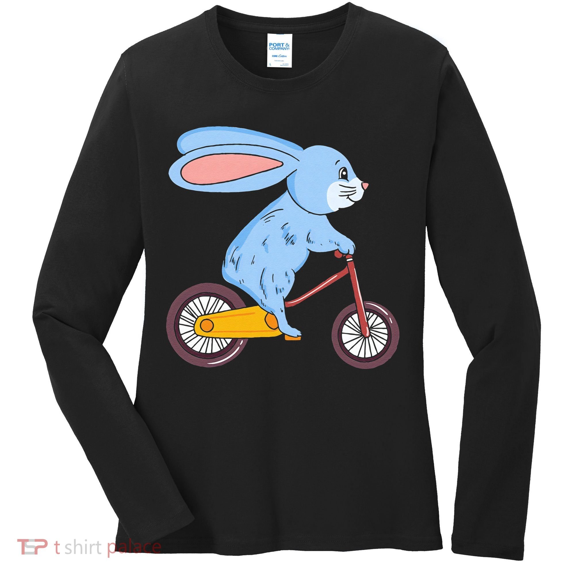 Funny Rabbit On Bicycle Mountain Biking Cycling Cyclist Women's Long Sleeve Shirt