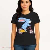 Funny Rabbit On Bicycle Mountain Biking Cycling Cyclist Women's T-Shirt thumb 4