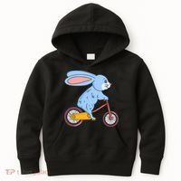 Funny Rabbit On Bicycle Mountain Biking Cycling Cyclist Kids Hoodie thumb 0
