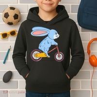 Funny Rabbit On Bicycle Mountain Biking Cycling Cyclist Kids Hoodie thumb 2