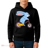 Funny Rabbit On Bicycle Mountain Biking Cycling Cyclist Kids Hoodie thumb 4