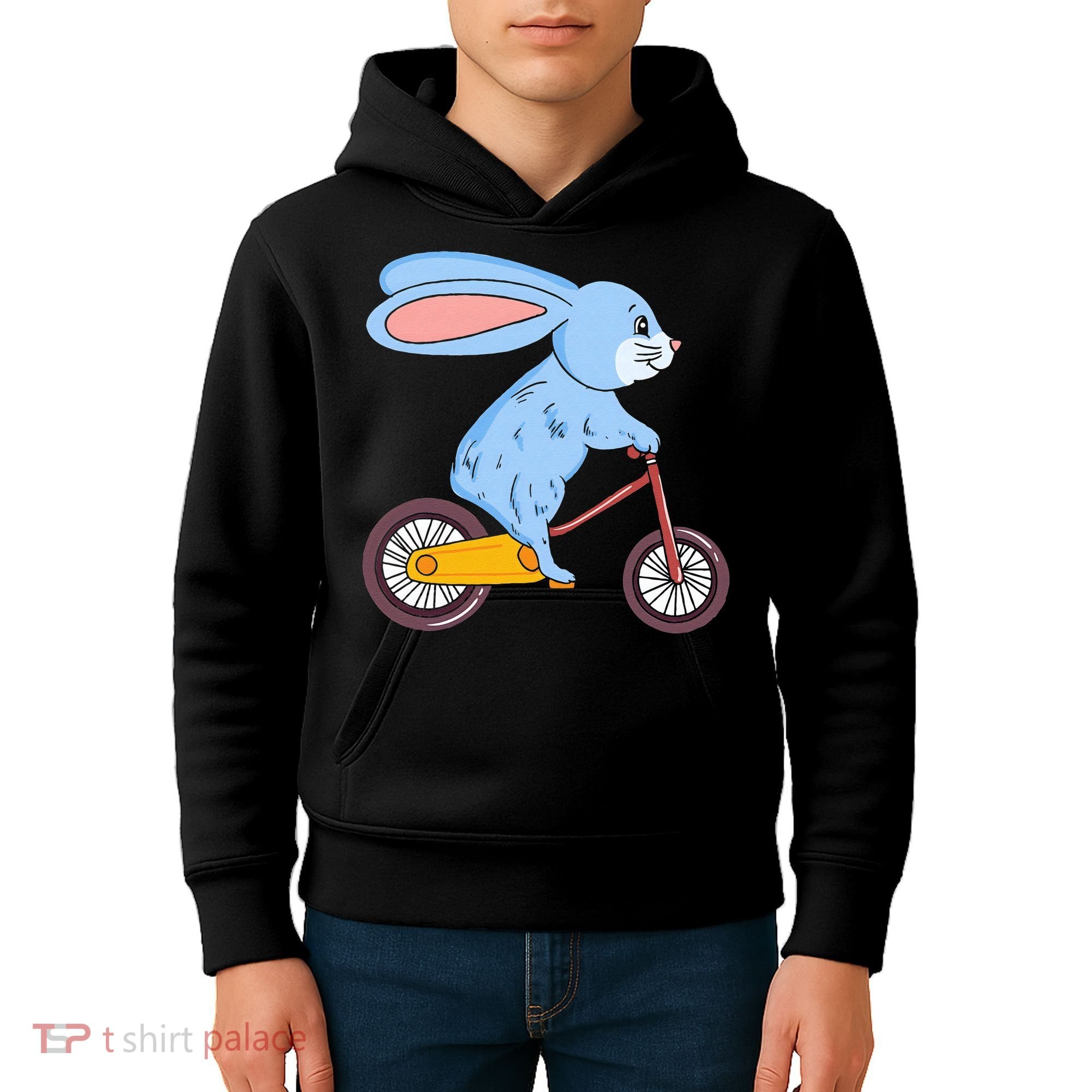Funny Rabbit On Bicycle Mountain Biking Cycling Cyclist Kids Hoodie