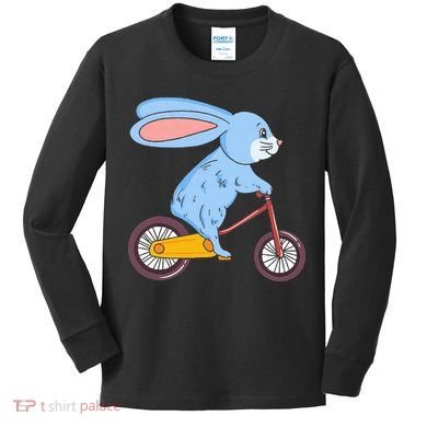 Funny Rabbit On Bicycle Mountain Biking Cycling Cyclist Kids Long Sleeve Shirt